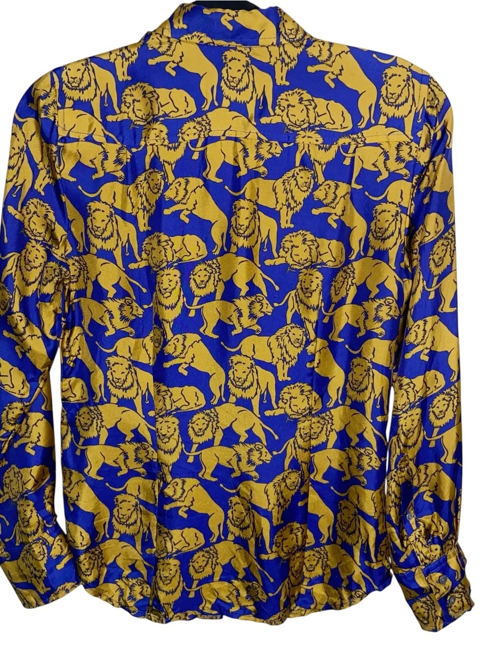 J. Crew Top Womens Size 2 Blouse 100% Silk Twill Sleepy Lions Shirt Preppy Blue